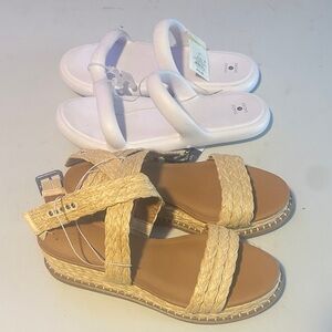 Shade & Shore Braided Tan Platform Sandals and White Slide Set for Kids